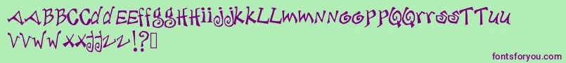 Debjagged-Schriftart – Violette Schriften auf grünem Hintergrund