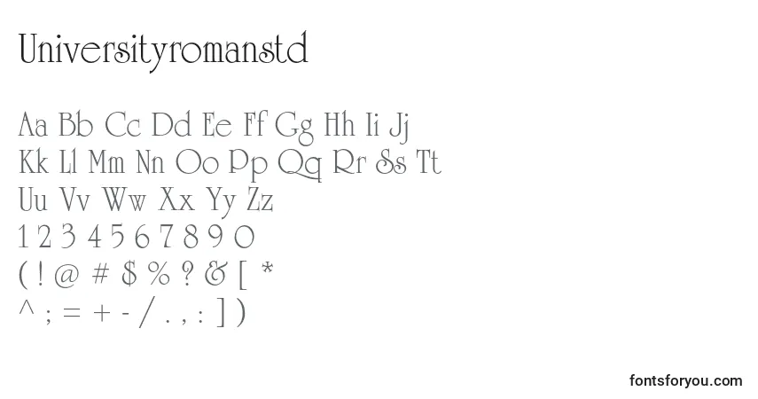 Czcionka Universityromanstd – alfabet, cyfry, specjalne znaki