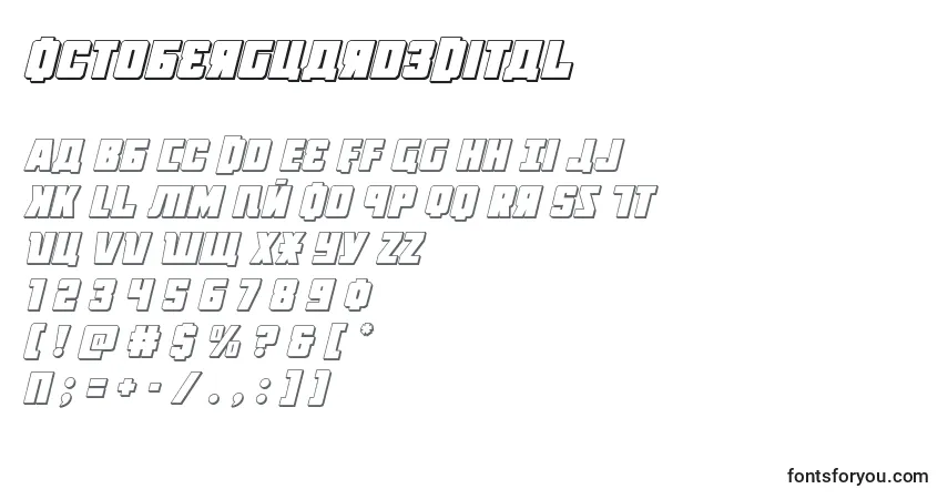Czcionka Octoberguard3Dital – alfabet, cyfry, specjalne znaki