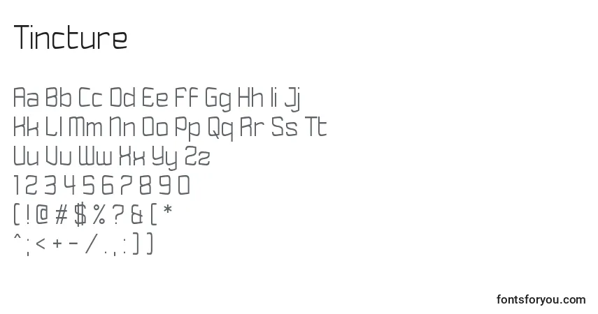 Schriftart Tincture – Alphabet, Zahlen, spezielle Symbole