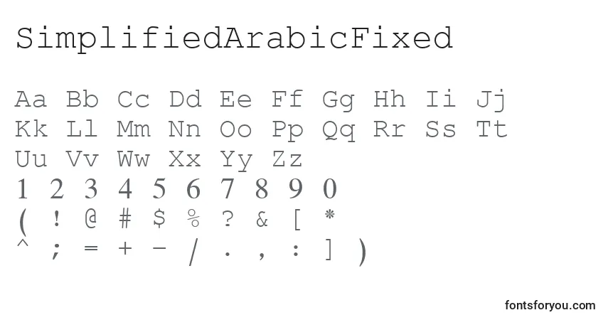 A fonte SimplifiedArabicFixed – alfabeto, números, caracteres especiais