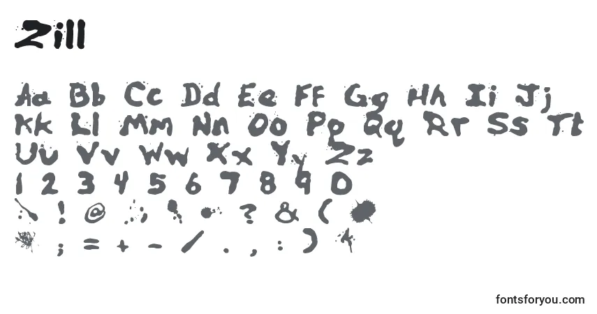 A fonte Zill – alfabeto, números, caracteres especiais