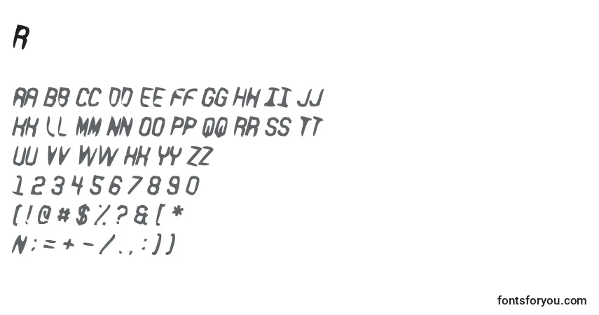Czcionka R – alfabet, cyfry, specjalne znaki