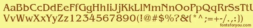 フォントBangkok – 茶色の文字が黄色の背景にあります。