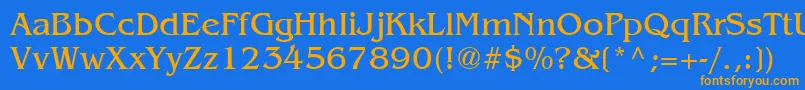 フォントBangkok – オレンジ色の文字が青い背景にあります。