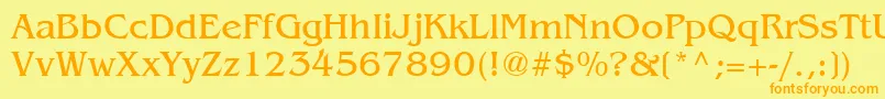 フォントBangkok – オレンジの文字が黄色の背景にあります。