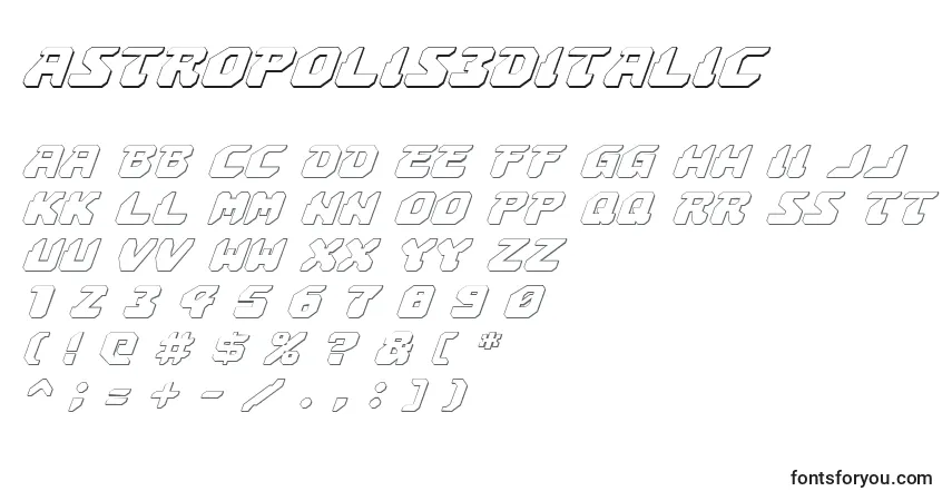 Schriftart Astropolis3DItalic – Alphabet, Zahlen, spezielle Symbole