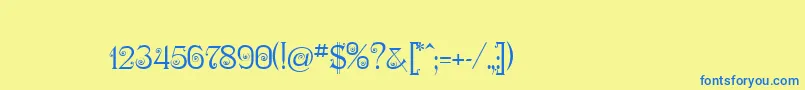 フォントNymphaTwo – 青い文字が黄色の背景にあります。