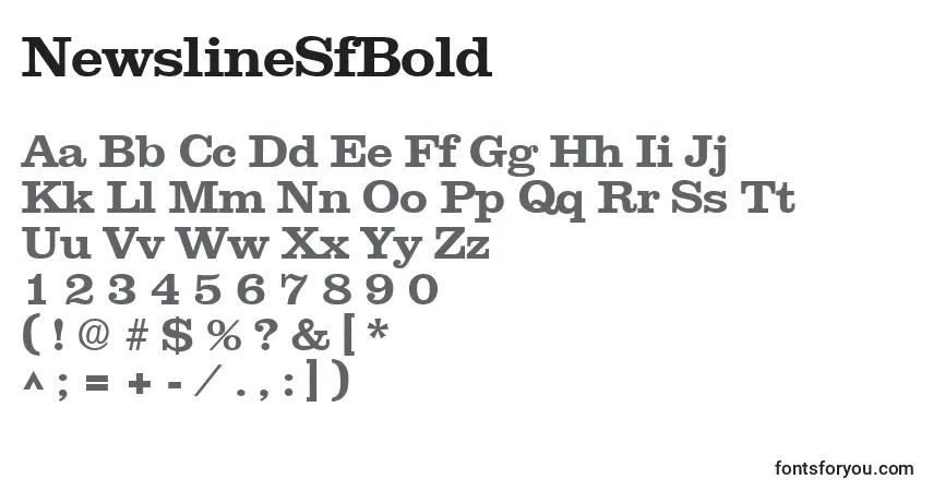 Шрифт NewslineSfBold – алфавит, цифры, специальные символы