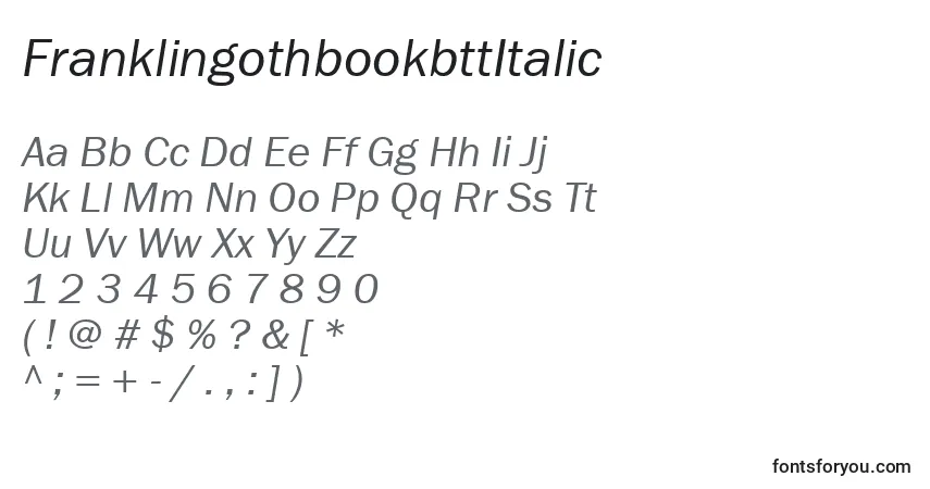Шрифт FranklingothbookbttItalic – алфавит, цифры, специальные символы