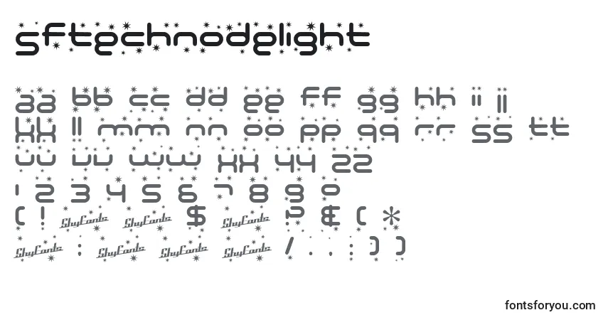 Шрифт SfTechnodelight – алфавит, цифры, специальные символы
