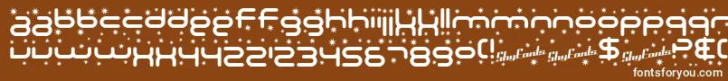 SfTechnodelight-Schriftart – Weiße Schriften auf braunem Hintergrund