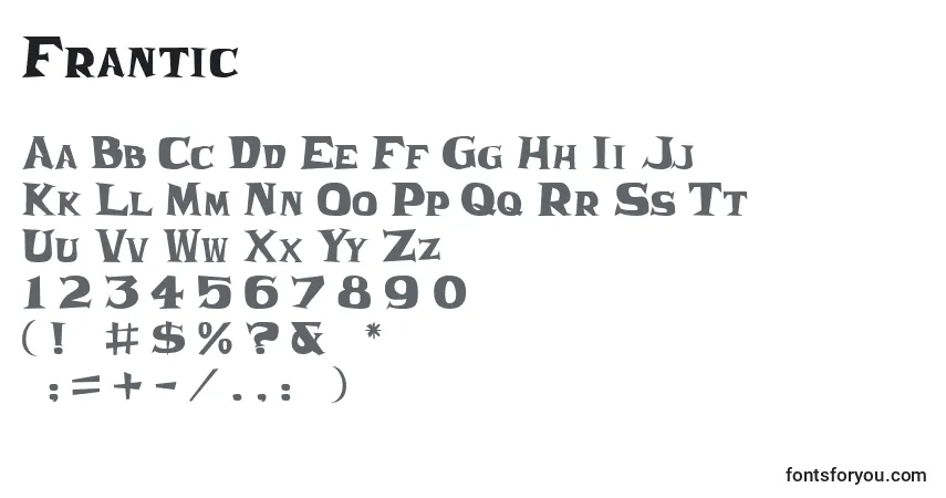 Czcionka Frantic – alfabet, cyfry, specjalne znaki