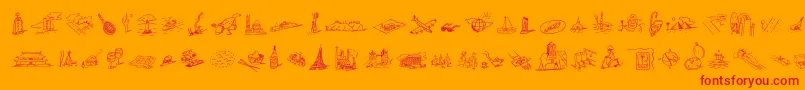 Fonte DfJourneysLetPlain.1.0 – fontes vermelhas em um fundo laranja