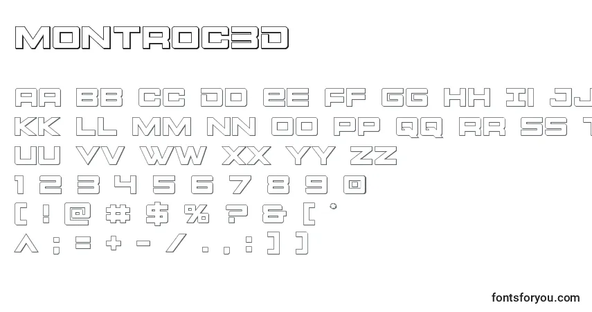 A fonte Montroc3D – alfabeto, números, caracteres especiais