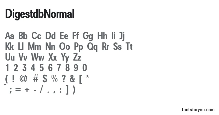 Czcionka DigestdbNormal – alfabet, cyfry, specjalne znaki