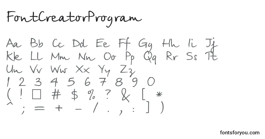 Schriftart FontCreatorProgram – Alphabet, Zahlen, spezielle Symbole