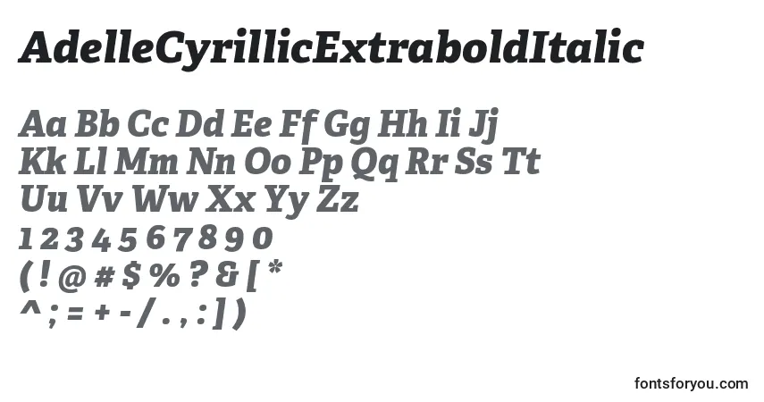 AdelleCyrillicExtraboldItalicフォント–アルファベット、数字、特殊文字