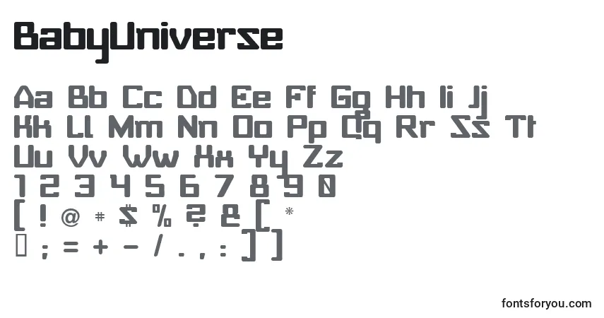 Czcionka BabyUniverse – alfabet, cyfry, specjalne znaki