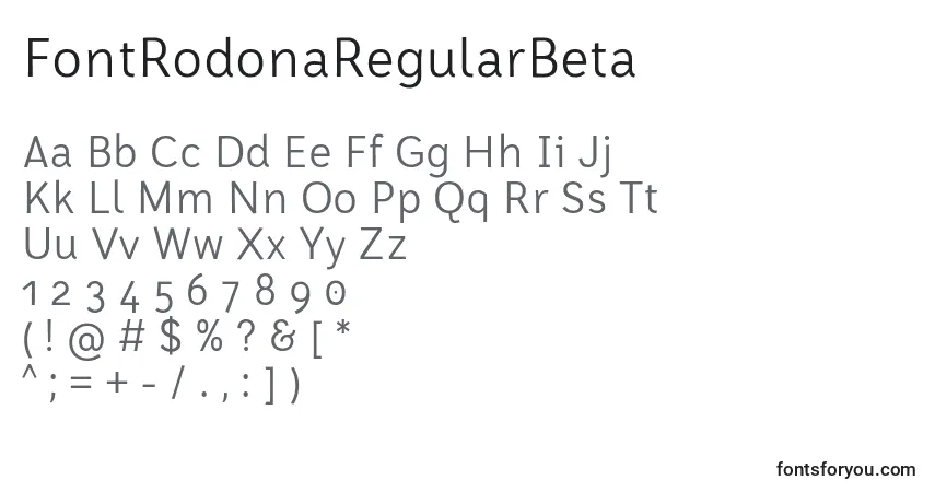 FontRodonaRegularBetaフォント–アルファベット、数字、特殊文字