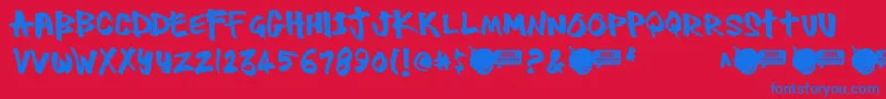 Thug-Schriftart – Blaue Schriften auf rotem Hintergrund