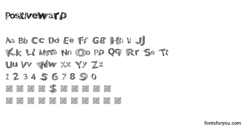 Czcionka Positivewarp – alfabet, cyfry, specjalne znaki