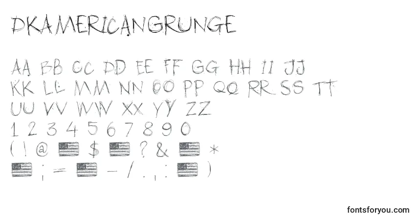 Schriftart DkAmericanGrunge – Alphabet, Zahlen, spezielle Symbole