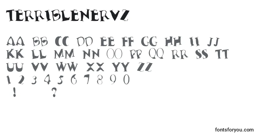 Czcionka TerribleNervz – alfabet, cyfry, specjalne znaki