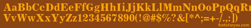 フォントCoronaltstdBoldfaceno2 – オレンジ色の文字が茶色の背景にあります。