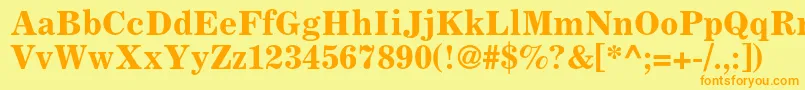 フォントCoronaltstdBoldfaceno2 – オレンジの文字が黄色の背景にあります。