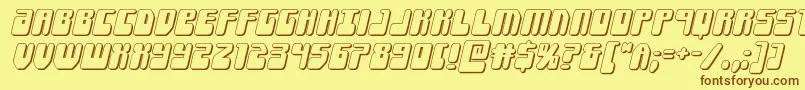フォントForcemajeure3Dital – 茶色の文字が黄色の背景にあります。