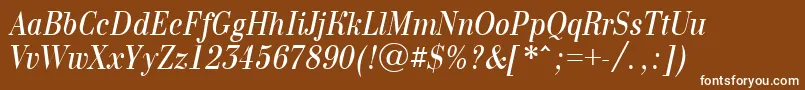 BodoninovanrItalic-fontti – valkoiset fontit ruskealla taustalla