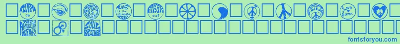 Hippy-Schriftart – Blaue Schriften auf grünem Hintergrund