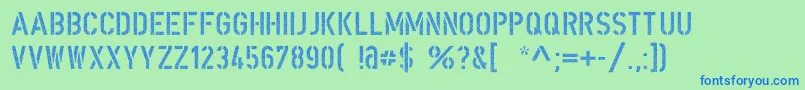 DinSchablonierschriftCracked Font – Blue Fonts on Green Background