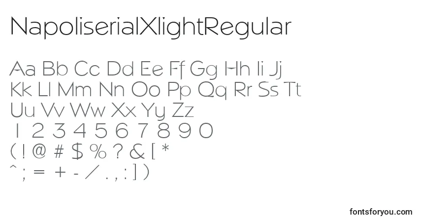 Czcionka NapoliserialXlightRegular – alfabet, cyfry, specjalne znaki
