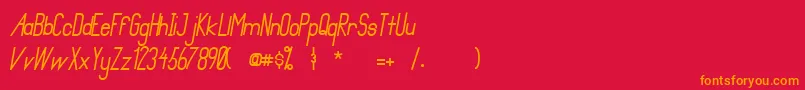 PrimadonaItalicBold-Schriftart – Orangefarbene Schriften auf rotem Hintergrund