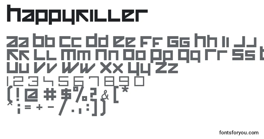 Happykiller-fontti – aakkoset, numerot, erikoismerkit