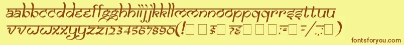 フォントSamarkanOblique – 茶色の文字が黄色の背景にあります。