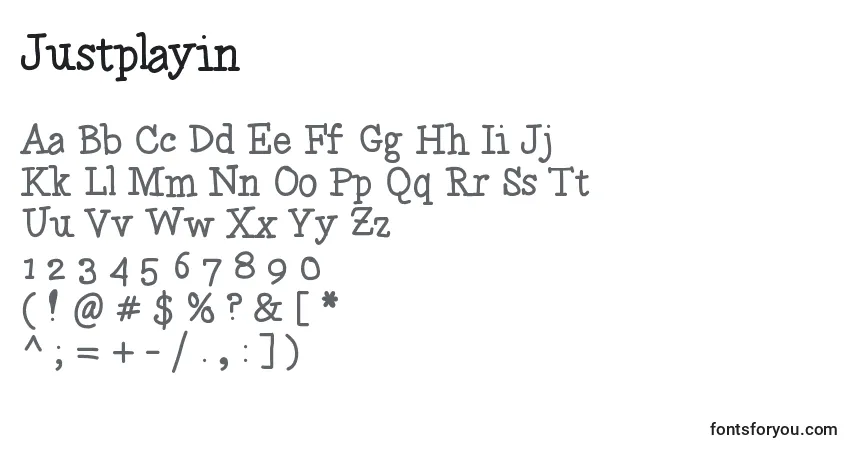Czcionka Justplayin – alfabet, cyfry, specjalne znaki