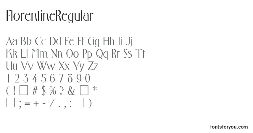 A fonte FlorentineRegular – alfabeto, números, caracteres especiais