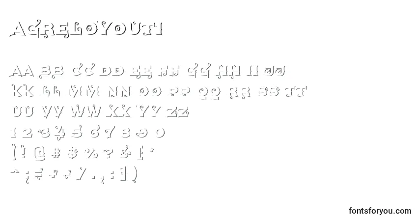 A fonte Agreloyout1 (108531) – alfabeto, números, caracteres especiais