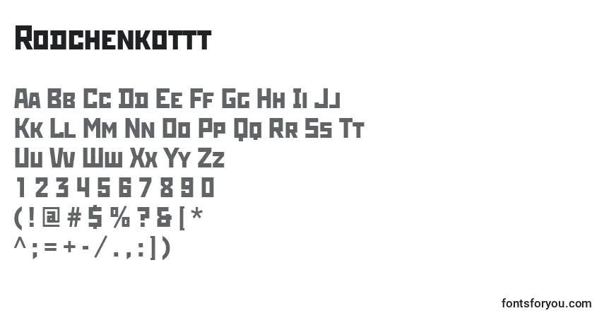 Schriftart Rodchenkottt – Alphabet, Zahlen, spezielle Symbole