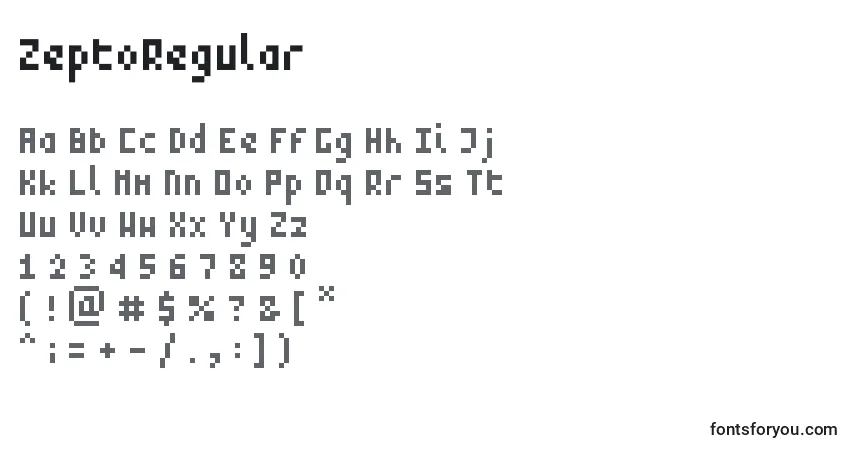 ZeptoRegularフォント–アルファベット、数字、特殊文字