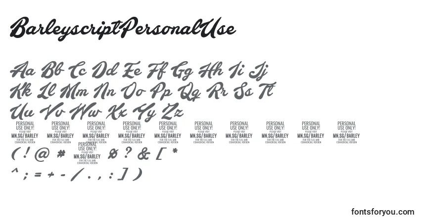 Czcionka BarleyscriptPersonalUse – alfabet, cyfry, specjalne znaki