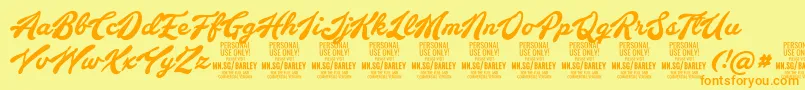 Weitere Informationen zur BarleyscriptPersonalUse-Schriftart BarleyscriptPersonalUse-Schriftart – Orangefarbene Schriften auf gelbem Hintergrund