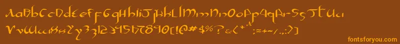 フォントXaphan2e – オレンジ色の文字が茶色の背景にあります。