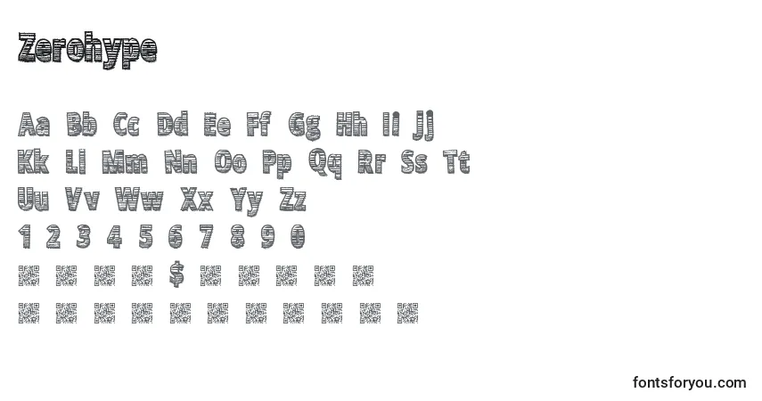 Schriftart Zerohype – Alphabet, Zahlen, spezielle Symbole