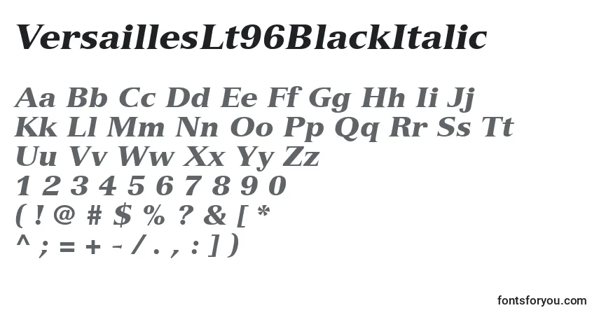 Schriftart VersaillesLt96BlackItalic – Alphabet, Zahlen, spezielle Symbole