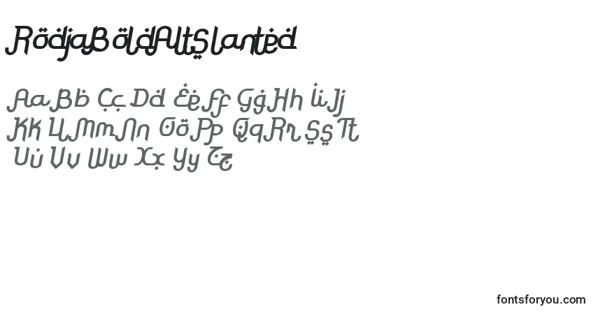 Czcionka RodjaBoldAltSlanted – alfabet, cyfry, specjalne znaki