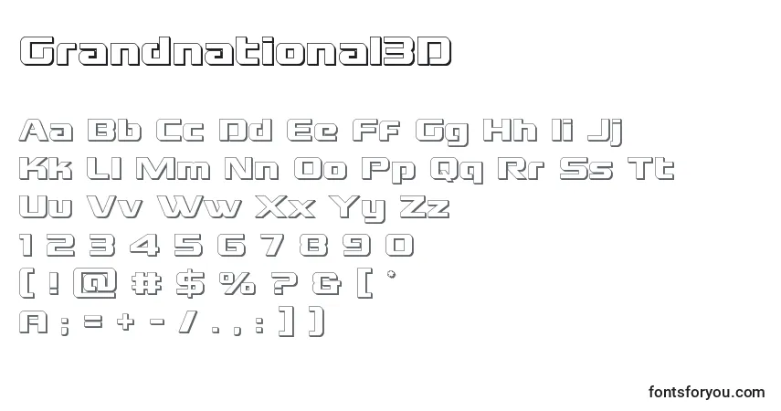Czcionka Grandnational3D – alfabet, cyfry, specjalne znaki